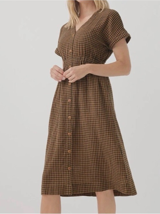 Pact Dresses & Skirts - Pact Organic Coastal Double Gauze Short Sleeve Dress Small Harvest Gingham